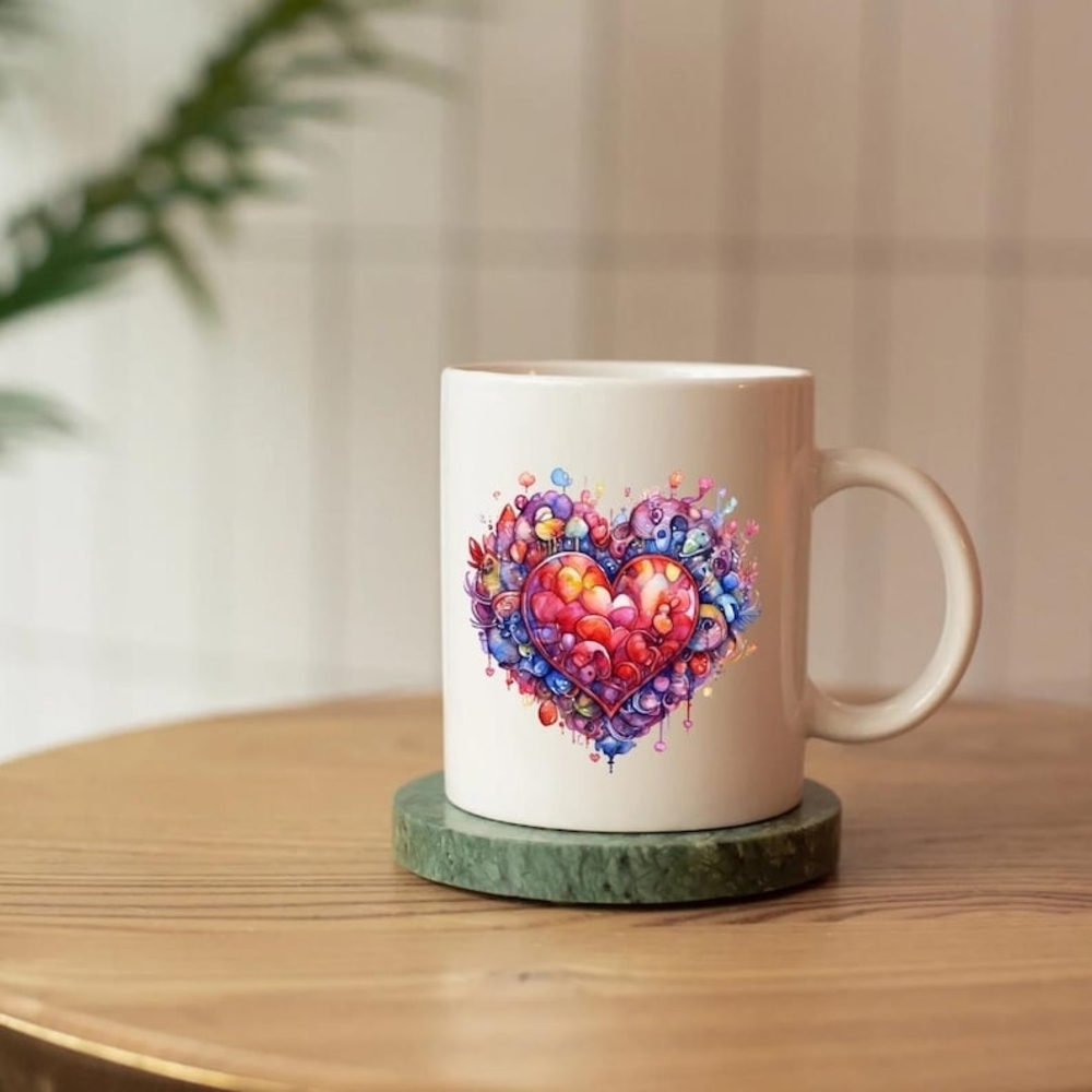 Colorful Heart Art Mug – Vibrant Love Coffee Cup, Abstract Heart Mug